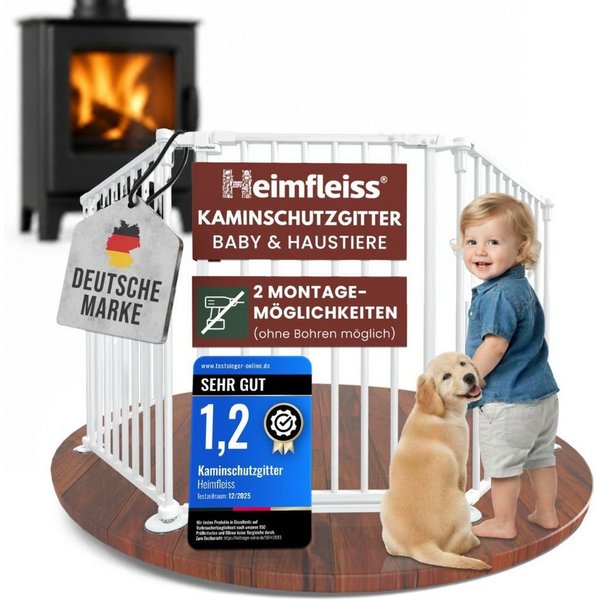 Heimfleiss® Ofenschutzgitter Kaminschutzgitter ohne Bohren Baby Hunde (Treppenschutzgitter Türgitter, 5 St., inkl. Saugnäpfe & Wandhalterungen), 308 cm mit Türf