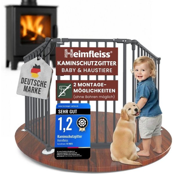 Heimfleiss® Ofenschutzgitter Kaminschutzgitter ohne Bohren Baby Hunde (Treppenschutzgitter Türgitter, 5 St., inkl. Saugnäpfe & Wandhalterungen), 308 cm mit Türf