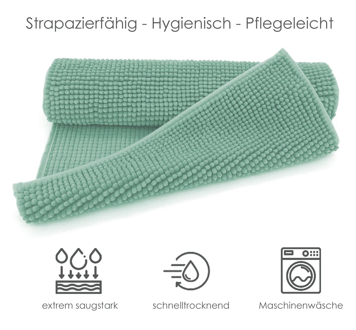 heimtexland Badematte Badvorleger Chenille Badteppich Duschvorleger, rutschhemmend beschichtet, Fußbodenheizung geeignet, schnell trocknend, strapazierfähig, fu – Bild 3 von 5