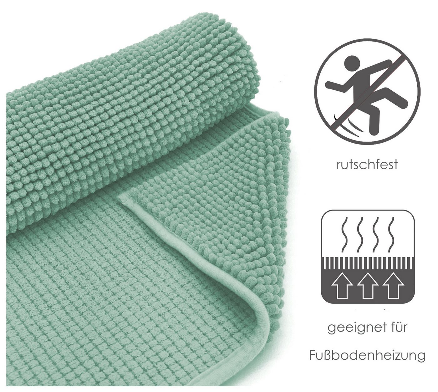 heimtexland Badematte Badvorleger Chenille Badteppich Duschvorleger, rutschhemmend beschichtet, Fußbodenheizung geeignet, schnell trocknend, strapazierfähig, fu – Bild 4 von 5