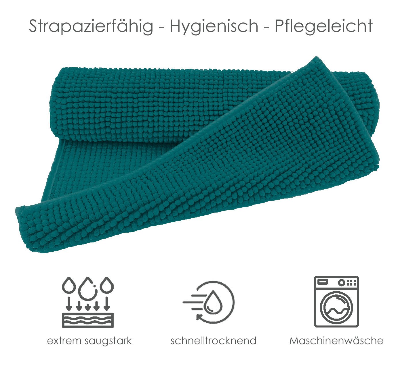 heimtexland Badematte Badvorleger Chenille Badteppich Duschvorleger, rutschhemmend beschichtet, Fußbodenheizung geeignet, schnell trocknend, strapazierfähig, fu – Bild 3 von 5