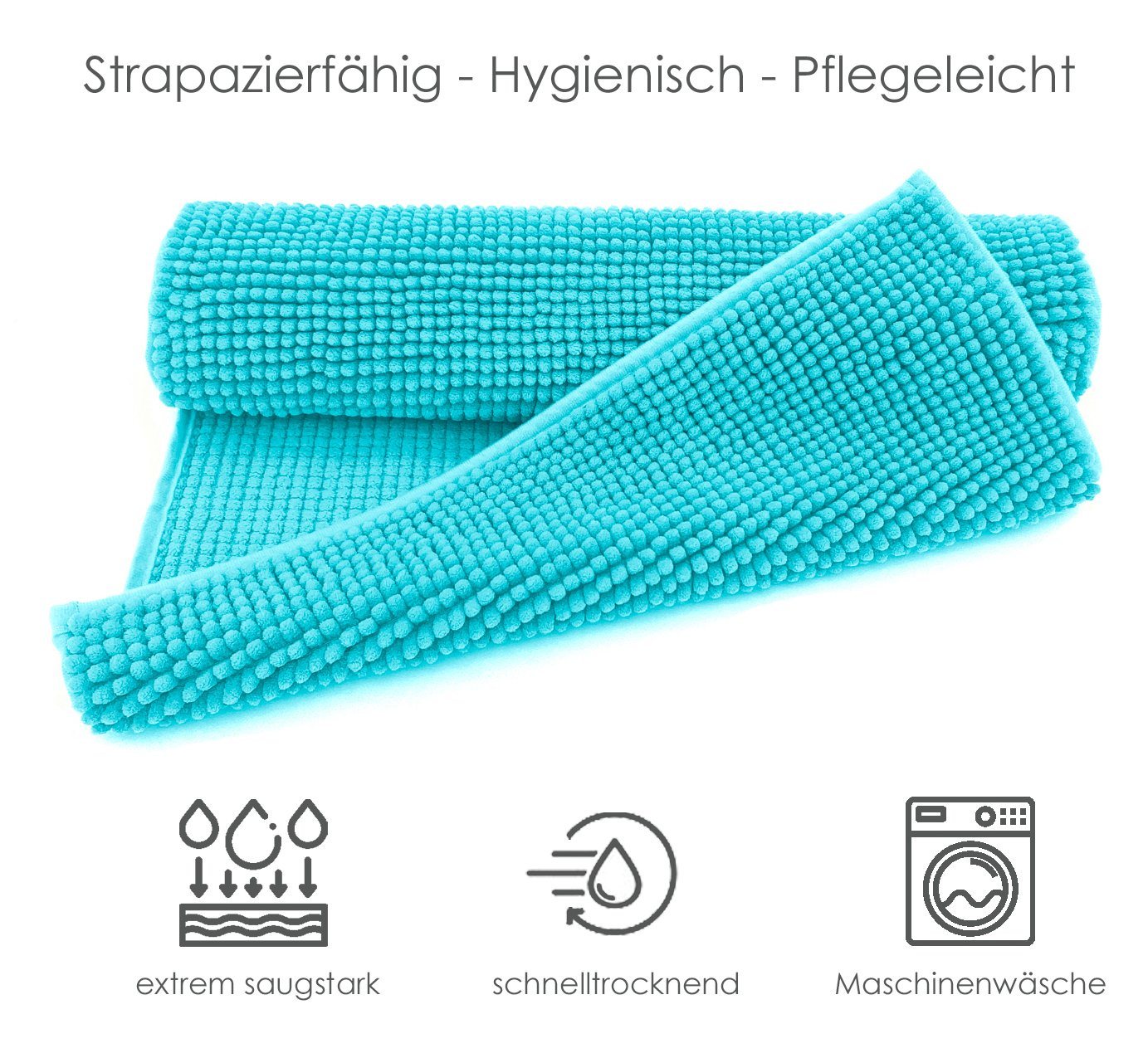heimtexland Badematte Badvorleger Chenille Badteppich Duschvorleger, rutschhemmend beschichtet, umlaufendes Gummiband, schnell trocknend, strapazierfähig, rutsc – Bild 4 von 5