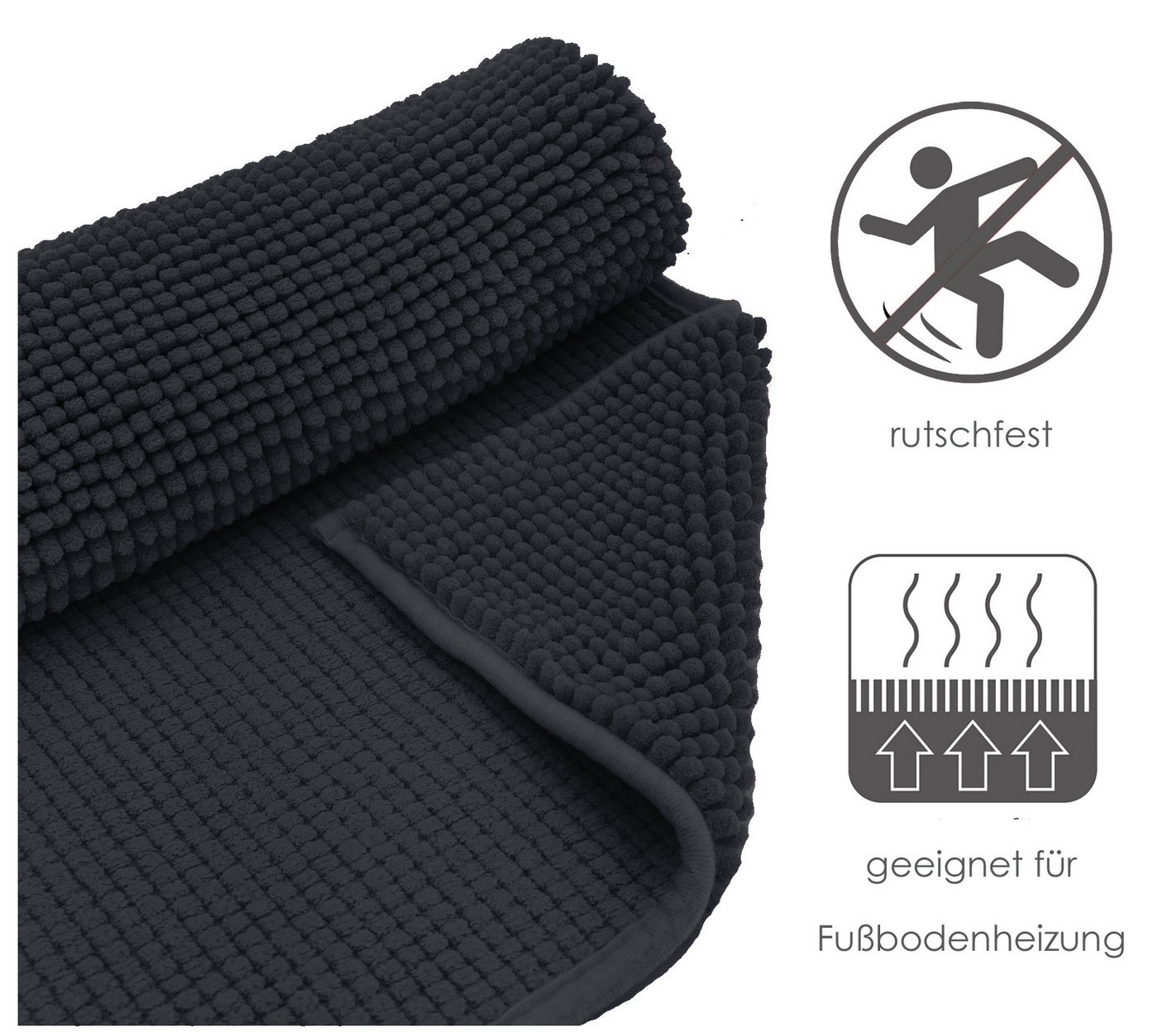 heimtexland Badematte Badvorleger Chenille Badteppich Duschvorleger, rutschhemmend beschichtet, Fußbodenheizung geeignet, schnell trocknend, strapazierfähig, fu – Bild 4 von 5