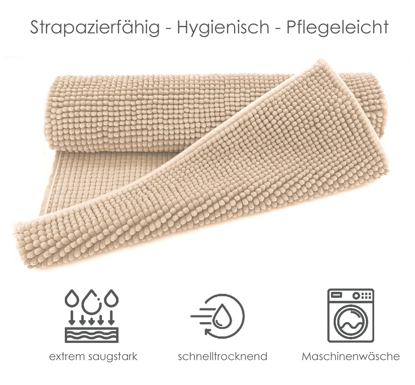 heimtexland Badematte Badvorleger Chenille Badteppich Duschvorleger, rutschhemmend beschichtet, Fußbodenheizung geeignet, schnell trocknend, strapazierfähig, fu – Bild 3 von 5