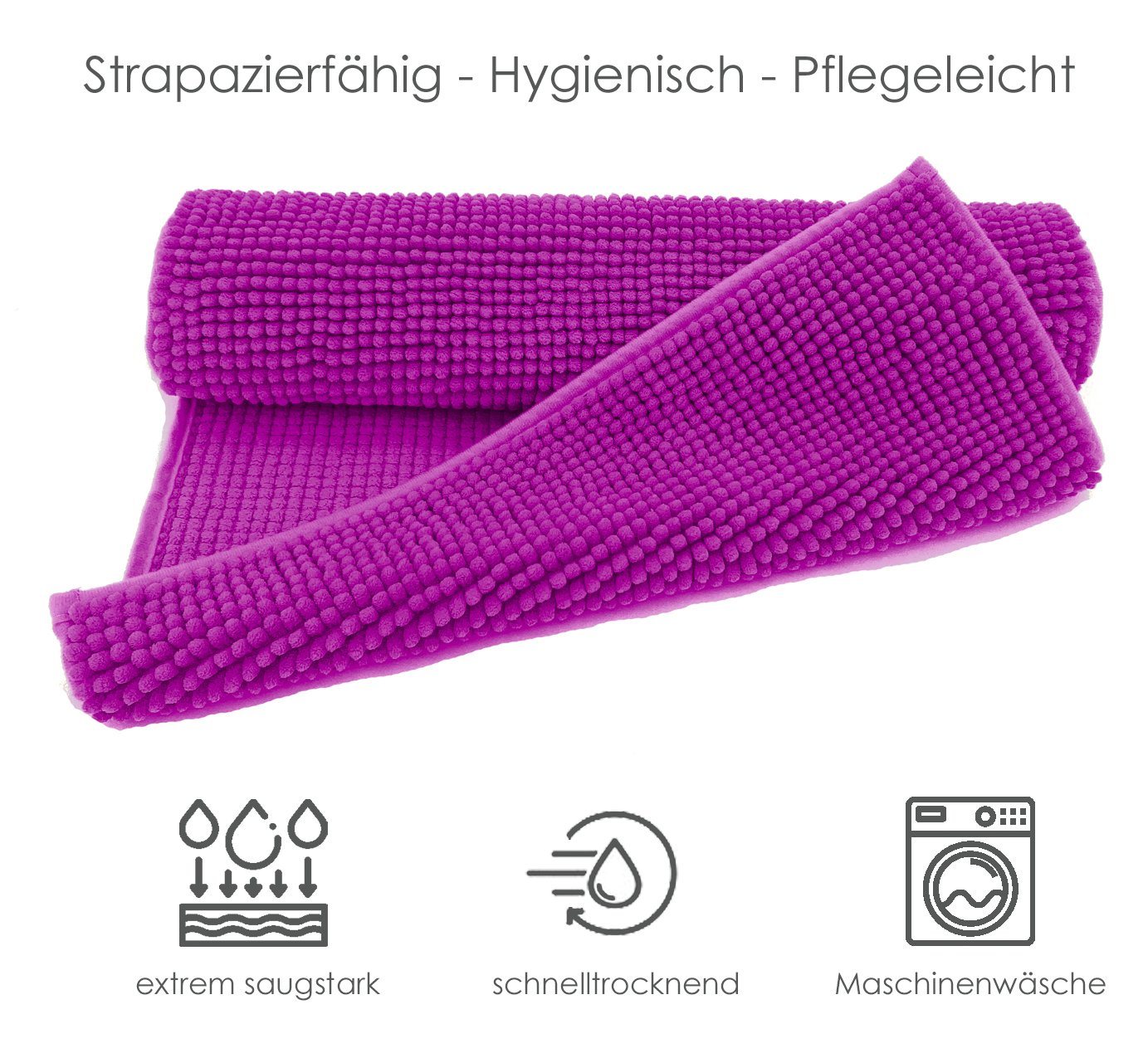 heimtexland Badematte Badvorleger Chenille Badteppich Duschvorleger, rutschhemmend beschichtet, Fußbodenheizung geeignet, schnell trocknend, strapazierfähig, fu – Bild 3 von 5