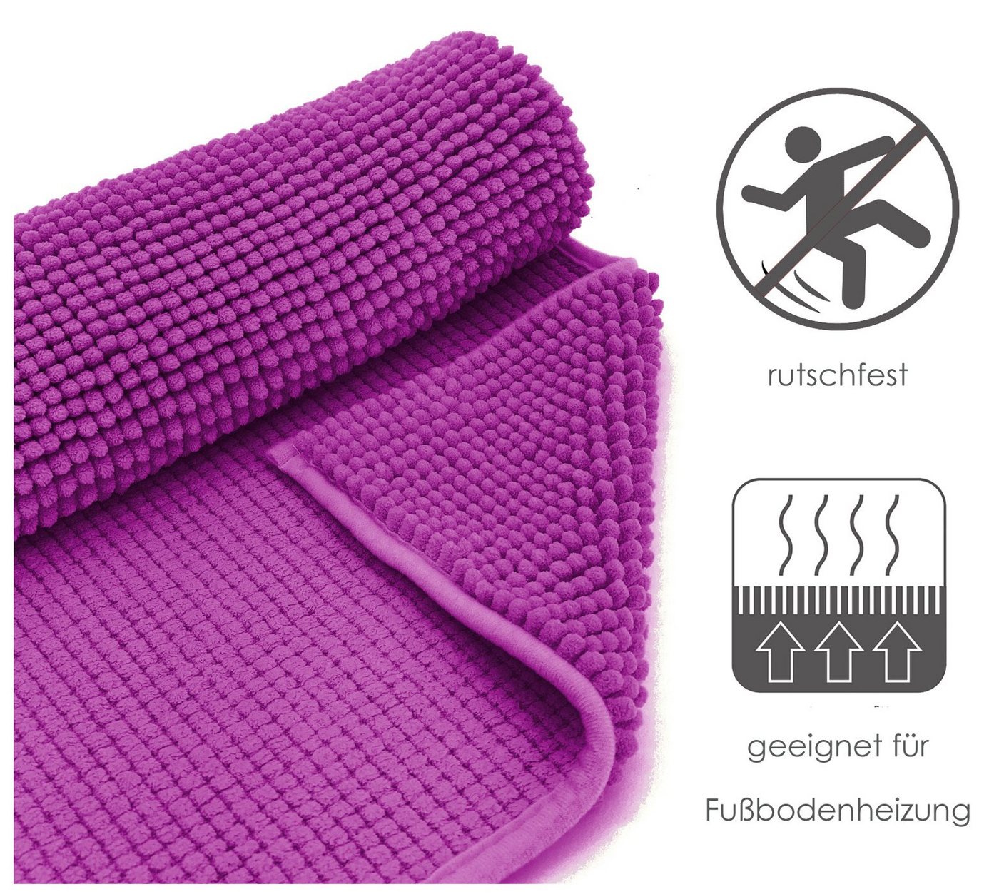 heimtexland Badematte Badvorleger Chenille Badteppich Duschvorleger, rutschhemmend beschichtet, Fußbodenheizung geeignet, schnell trocknend, strapazierfähig, fu – Bild 5 von 5