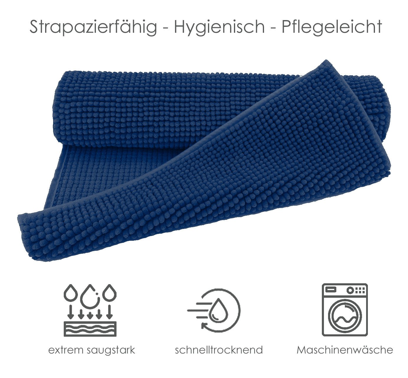 heimtexland Badematte Badvorleger Chenille Badteppich Duschvorleger, rutschhemmend beschichtet, Fußbodenheizung geeignet, schnell trocknend, strapazierfähig, fu – Bild 3 von 5