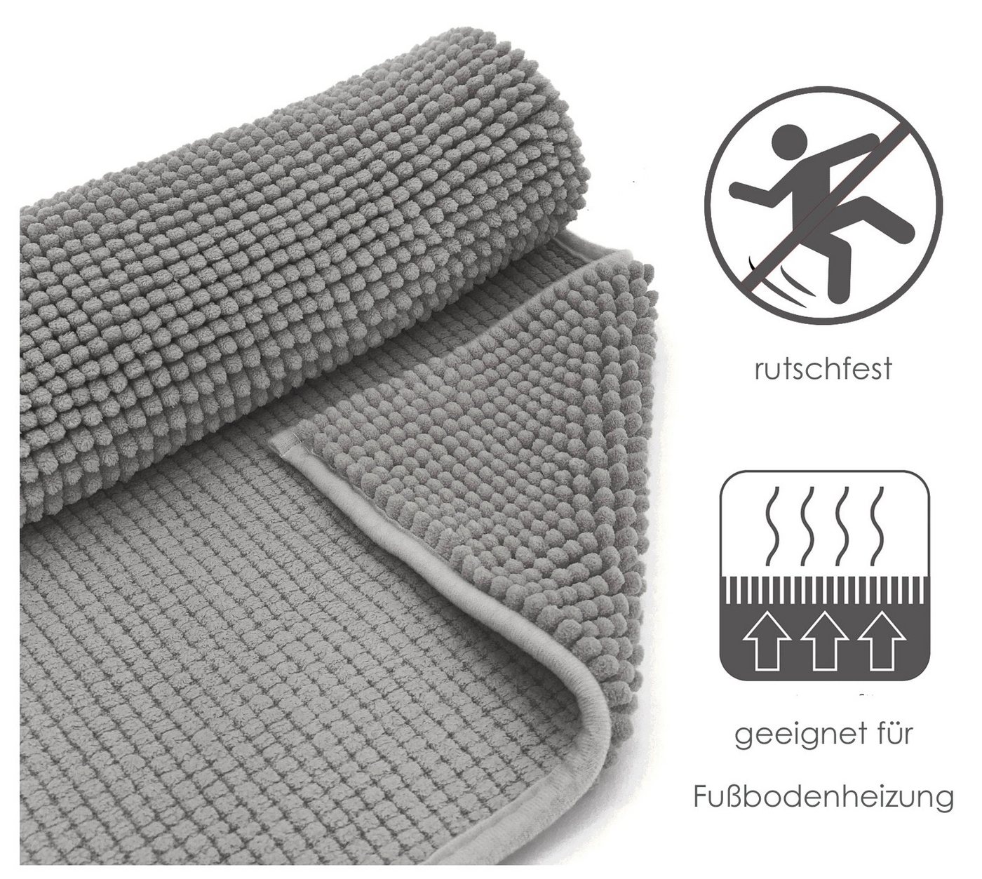 heimtexland Badematte Badvorleger Chenille Badteppich Duschvorleger, rutschhemmend beschichtet, Fußbodenheizung geeignet, schnell trocknend, strapazierfähig, fu – Bild 5 von 5