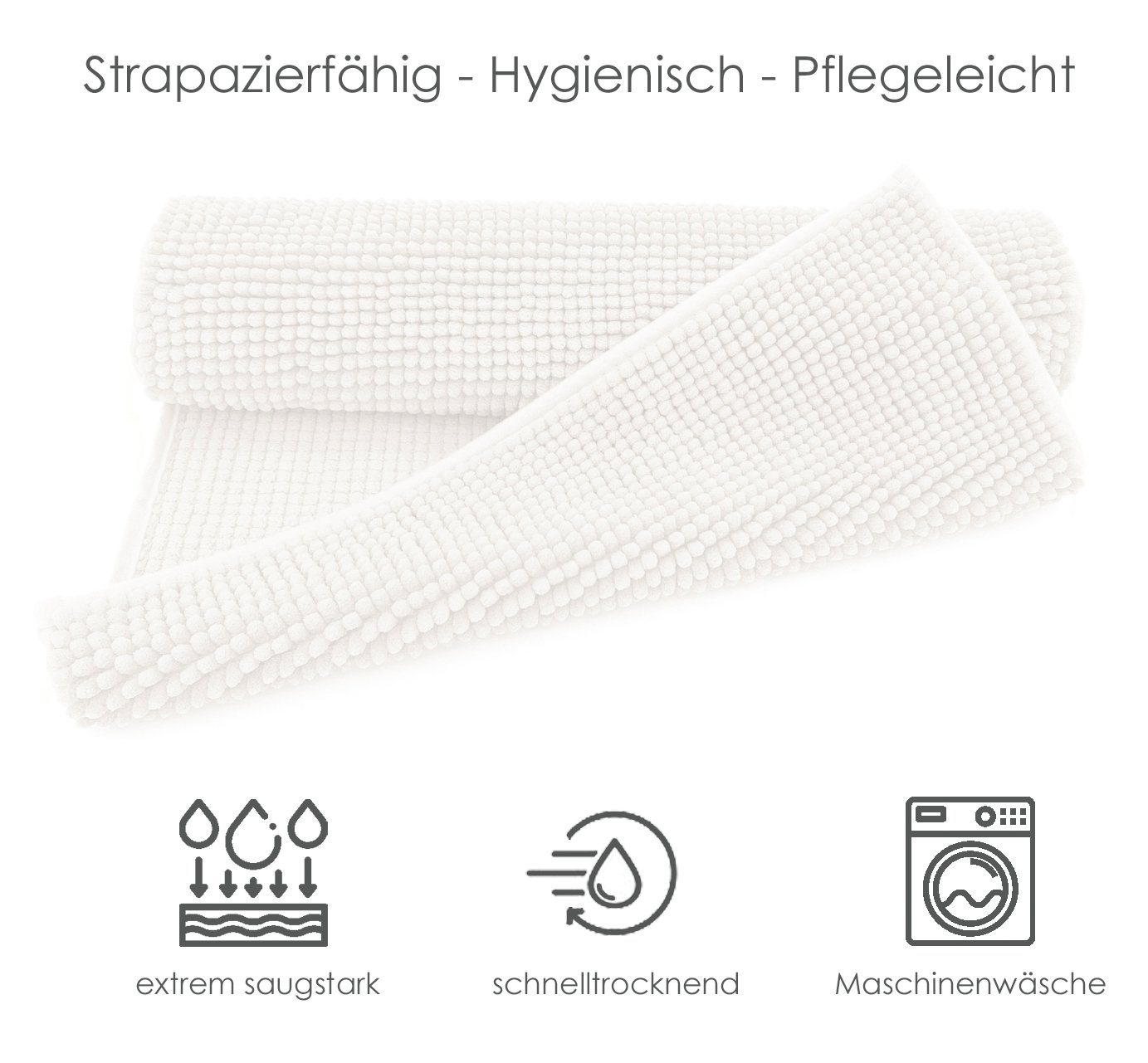 heimtexland Badematte Badvorleger Chenille Badteppich Duschvorleger, rutschhemmend beschichtet, Fußbodenheizung geeignet, schnell trocknend, strapazierfähig, fu – Bild 3 von 5