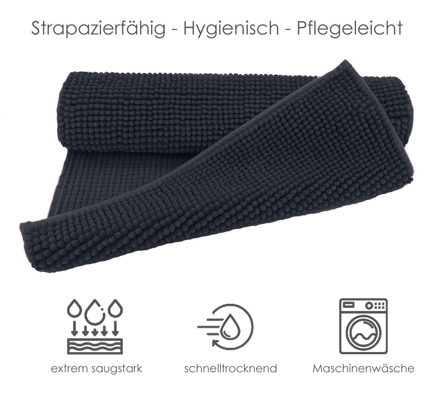 heimtexland Badematte Badvorleger Chenille Badteppich Duschvorleger, rutschhemmend beschichtet, Fußbodenheizung geeignet, schnell trocknend, strapazierfähig, fu – Bild 3 von 5