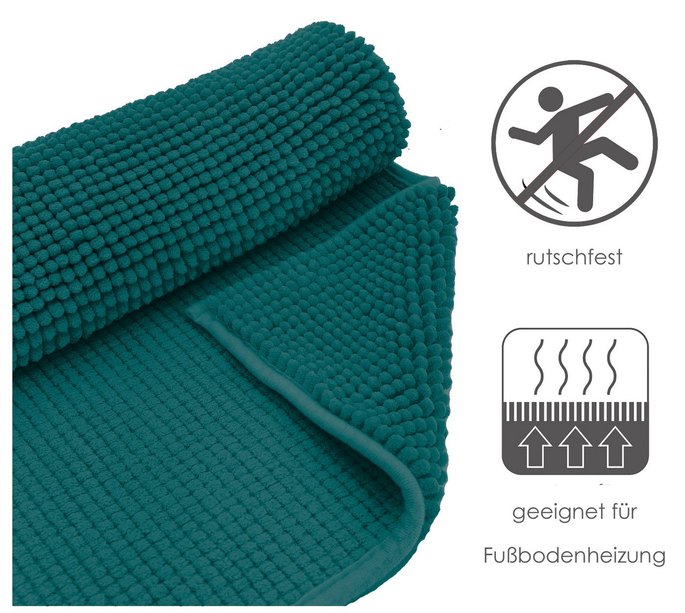 heimtexland Badematte Badvorleger Chenille Badteppich Duschvorleger, rutschhemmend beschichtet, Fußbodenheizung geeignet, schnell trocknend, strapazierfähig, fu – Bild 4 von 5