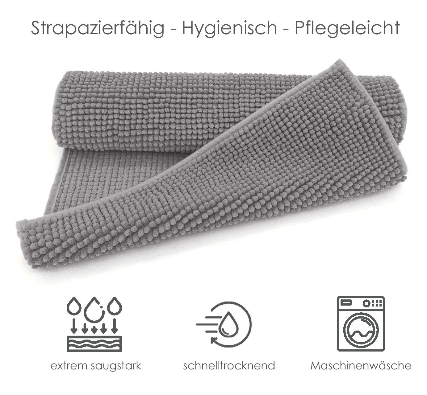 heimtexland Badematte Badvorleger Chenille Badteppich Duschvorleger, rutschhemmend beschichtet, umlaufendes Gummiband, schnell trocknend, strapazierfähig, rutsc – Bild 4 von 5