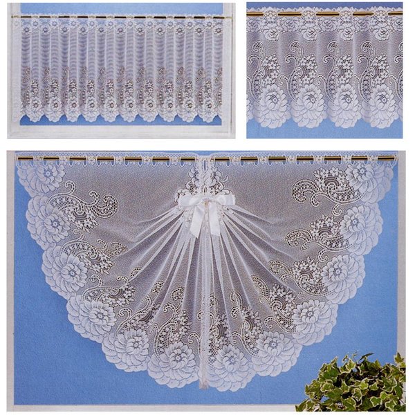 heimtexland Scheibengardine Jacquard Gardine halbtransparent Blumen Bordüre (1 St), Stangendurchzug, halbtransparent, Jacquard, inkl. Satinband I Deko als Schwa