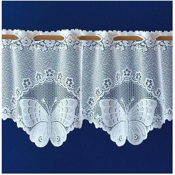 heimtexland Scheibengardine Jacquard Gardine weiß Schmetterling Fensterdeko (1 St), Durchzuglöcher, halbtransparent, Jacquard, als Bistrogardine oder Querbehang