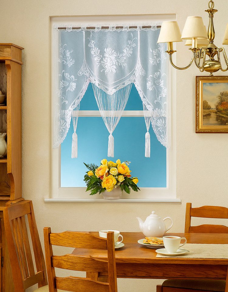 heimtexland Scheibengardine Raffiniertes Fensterbild M-Bogen Jacquard Gardine (1 St), Stangendurchzug, transparent, Jacquard, Fensterdekoration Fadengardine mit – Bild 3 von 5