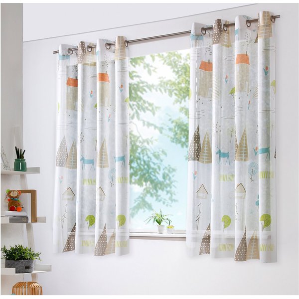 heimtexland Vorhang Skandi Dekoschal Gardine Kinderzimmer Natur Bunt (1 St), Ösen, halbtransparent, Polyester, Leinenoptik I Kinderzimmer I Vorhang I verschiede
