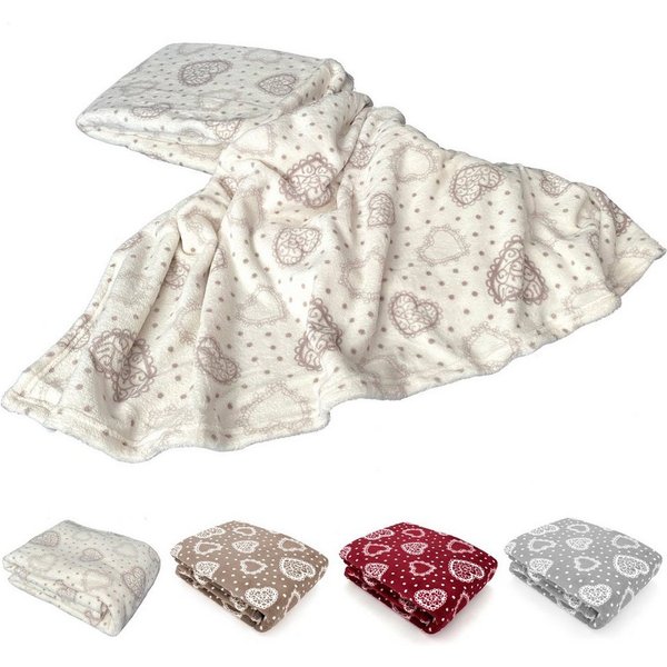 Wohndecke Kuscheldecke Herzen Flanell Sofadecke Landhaus, heimtexland, kuschelig weich und warm I XL 150x200