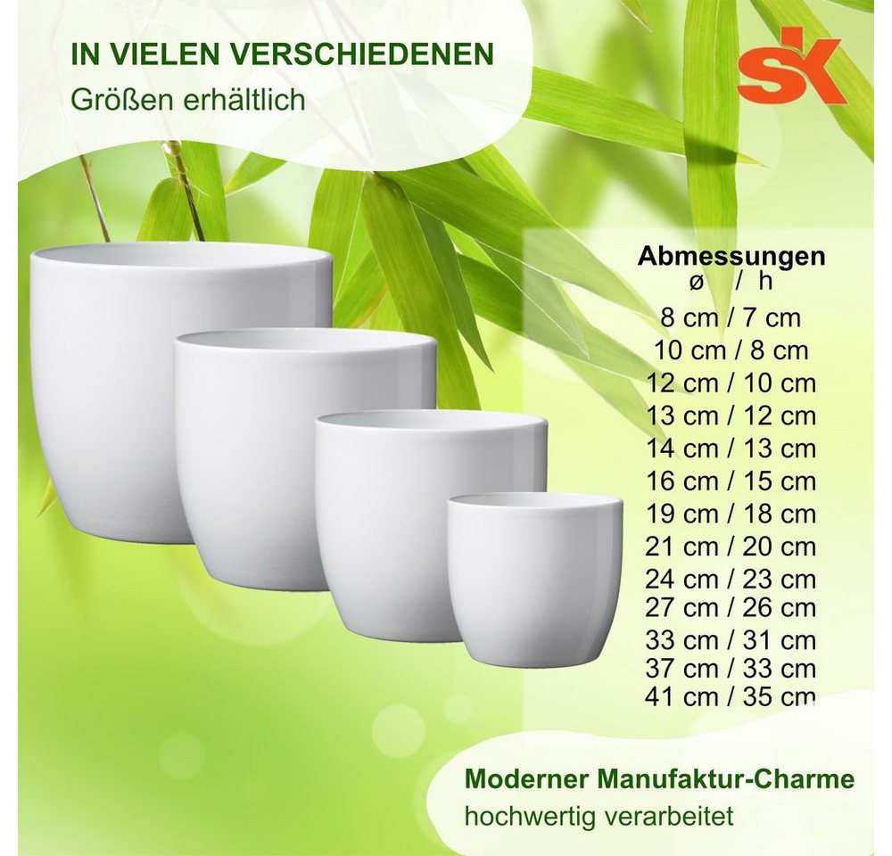 Heimwerkercenter Übertopf Set - Keramikübertopf Basel ø10 cm, weiss glänzend + Kulturtopf ø8 – Bild 4 von 5