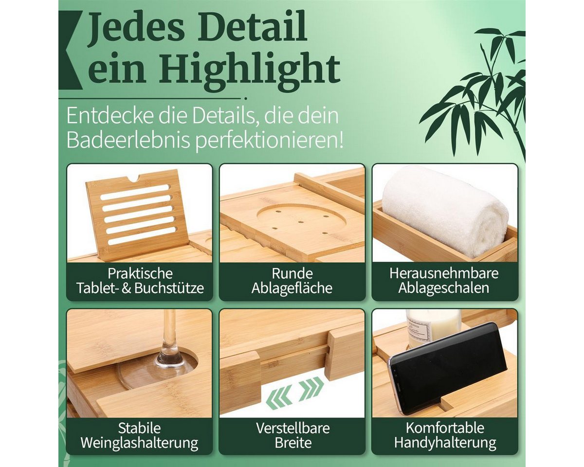 HEIMWERT Badewannenablage Badewannentablett Frühstückstablett mit Beinen, Ablage Badewanne - Extragroß mit ausklappbarem Ständer – Bild 3 von 5