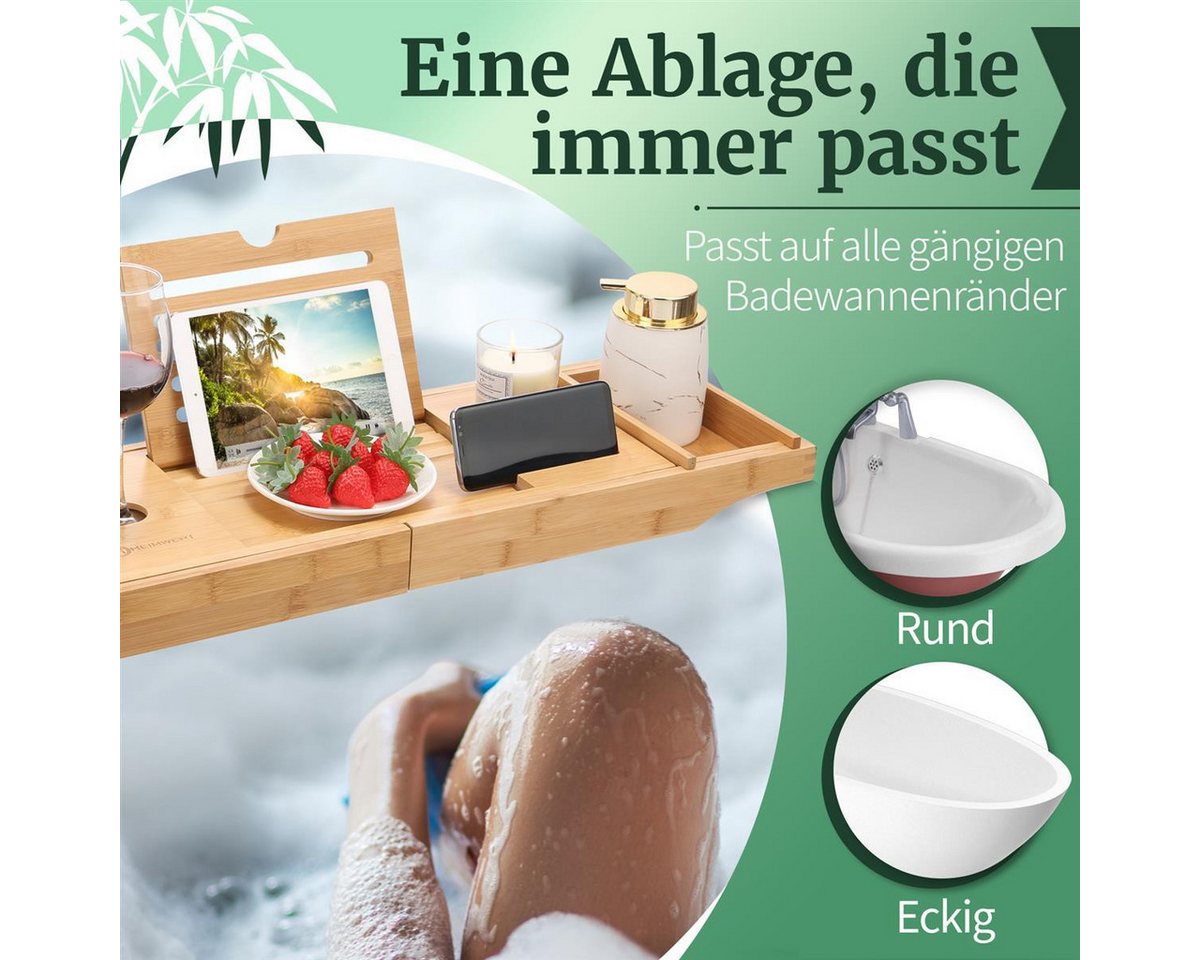 HEIMWERT Badewannenablage Badewannentablett Frühstückstablett mit Beinen, Ablage Badewanne - Extragroß mit ausklappbarem Ständer – Bild 4 von 5