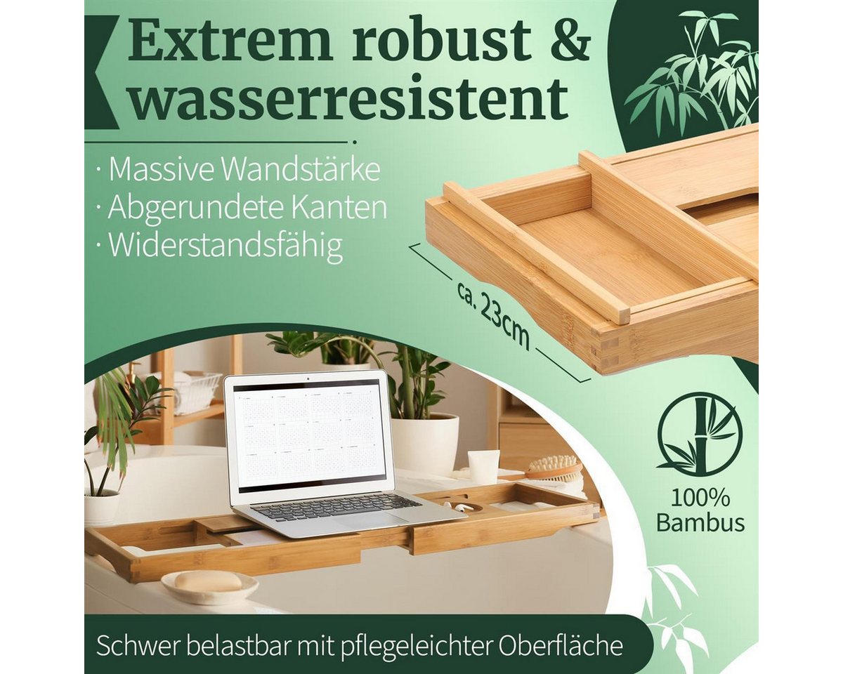 HEIMWERT Badewannenablage Badewannentablett Frühstückstablett mit Beinen, Ablage Badewanne - Extragroß mit ausklappbarem Ständer – Bild 5 von 5