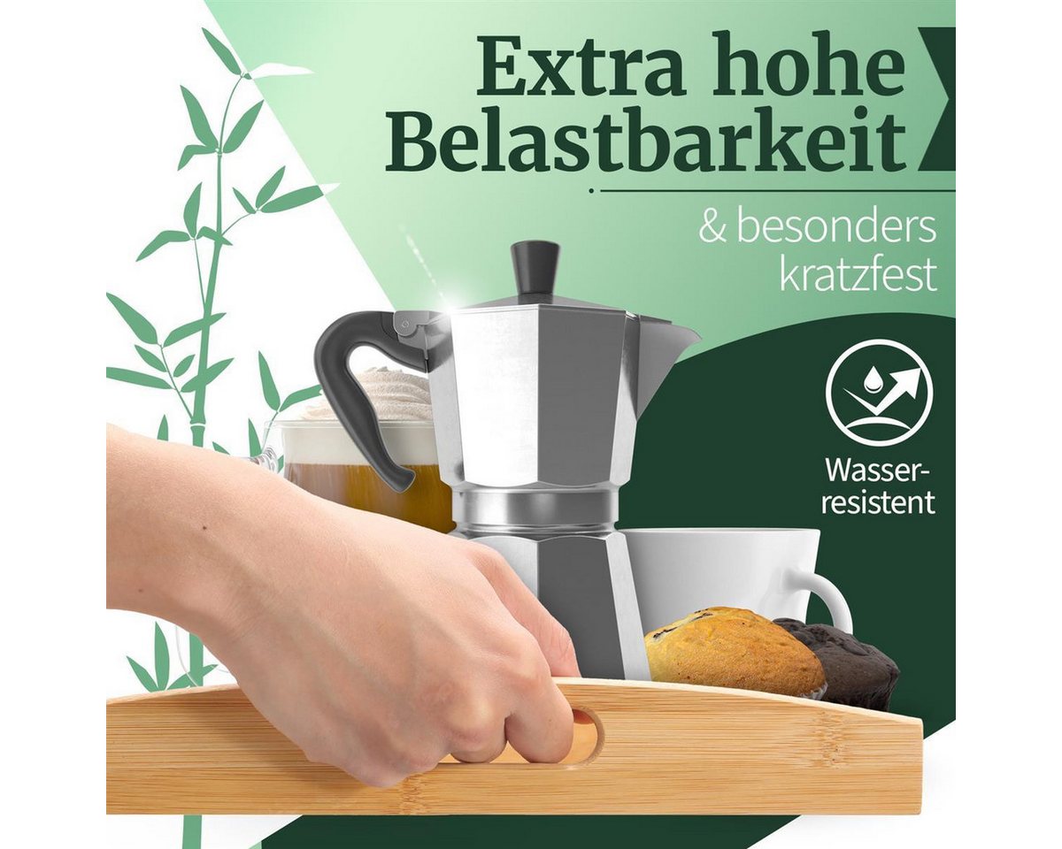 HEIMWERT Tablett Tablett Serviertablett Bambustablett, Bambus, besonders stabiles und leichtes Holztablett mit Griff – Bild 3 von 5