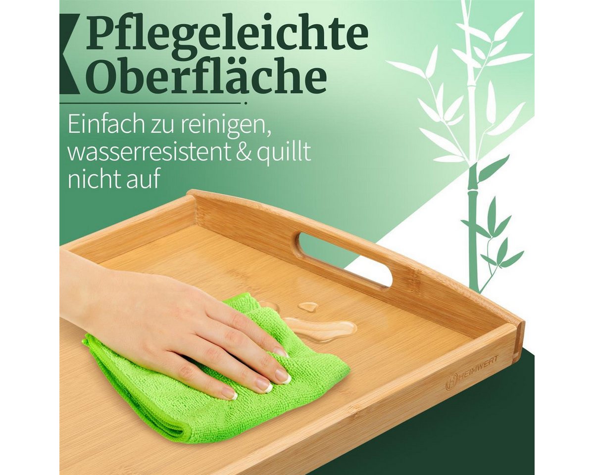 HEIMWERT Tablett Tablett Serviertablett Bambustablett, Bambus, besonders stabiles und leichtes Holztablett mit Griff – Bild 5 von 5