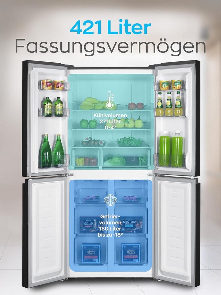 Heinrich´s Multi Door HSBS 3099 IX, 180 cm hoch, 79.5 cm breit, Side by Side Kühlschrank 271 L Kühl-, 150 L Gefriervolumen – Bild 3 von 5