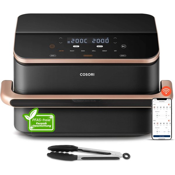Cosori Heißluftfritteuse COSORI Dual Blaze Twinfry Heißluftfritteuse CAF-TF101S-AEUR, 10 L, Flexible Kammern, App-Steuerung, 2800 W
