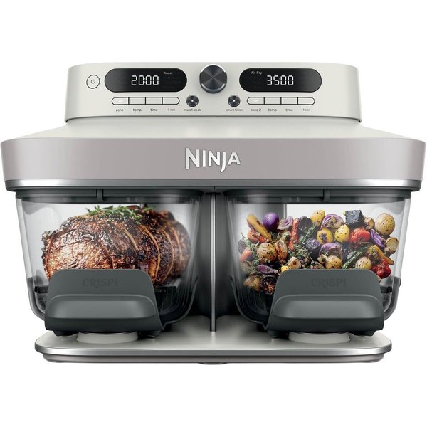 NINJA Heißluftfritteuse DD102EUIV2 Ninja CRISPi DualZone Glas-Air-Fryer mit 8 Funktionen – Weiß, 2860 W