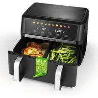 GOURMETmaxx Heißluftfritteuse GOURMETmaxx Heißluft-Fritteuse 2800W schwarz/Edelstahl Vario-Doppelkammer 10l, 2800 W, Heißluftfritteuse XXL - 10 Programme - 8° g