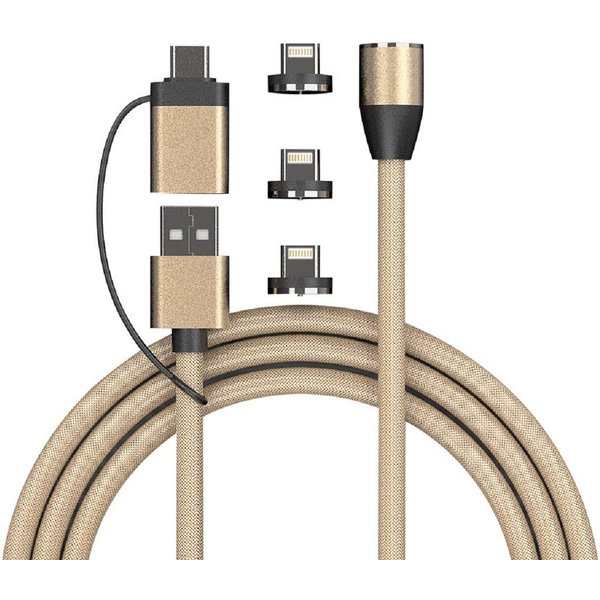 HEITECH 09003835 magnetisches Ladekabel, USB-A, USB-C, Lightning, Magnetkupplung (200 cm), Magnetischer Anschluss schützt Ladebuchse und erleichtert Nutzung