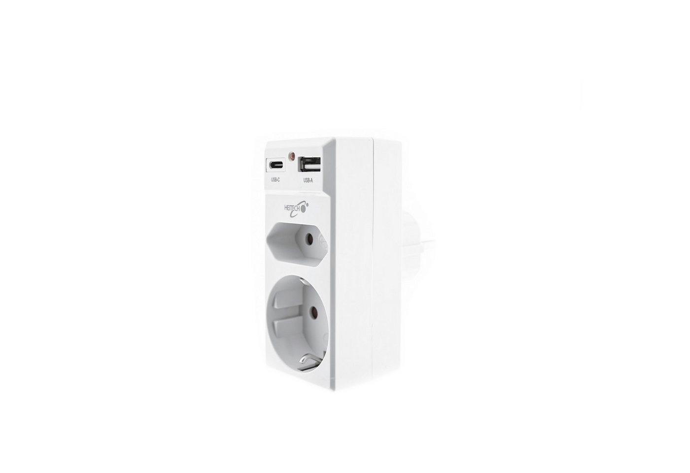 HEITECH 2-fach Steckdosenadapter mit 1 USB und 1 USB Type-C Ladeanschlüssen Mehrfachsteckdose – Bild 3 von 5