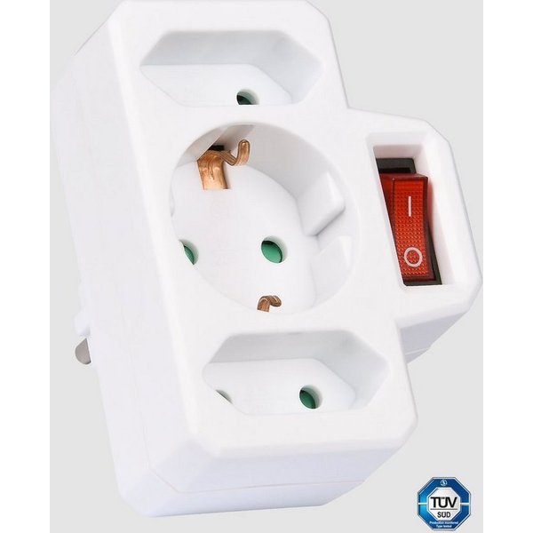 HEITECH 3-Wege-Steckdosenadapter mit Schalter Maximallast 3500 W Mehrfachsteckdose