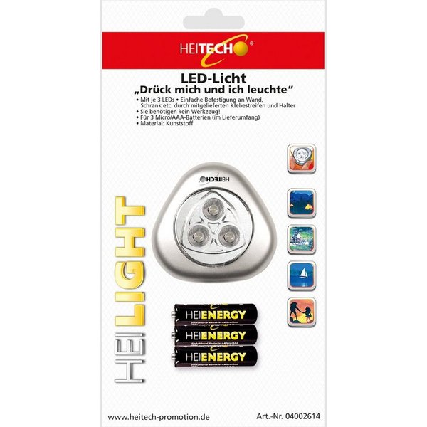 HEITECH LED Arbeitsleuchte LED-Licht"Drück mich" mit 3 LEDs, inkl. 3 Micro/AAA Batterien