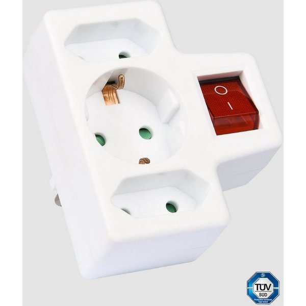 HEITECH schaltbarer Steckdosenadapter 3-Fach - 1 Schuko/2 Euro IP20 Mehrfachsteckdose
