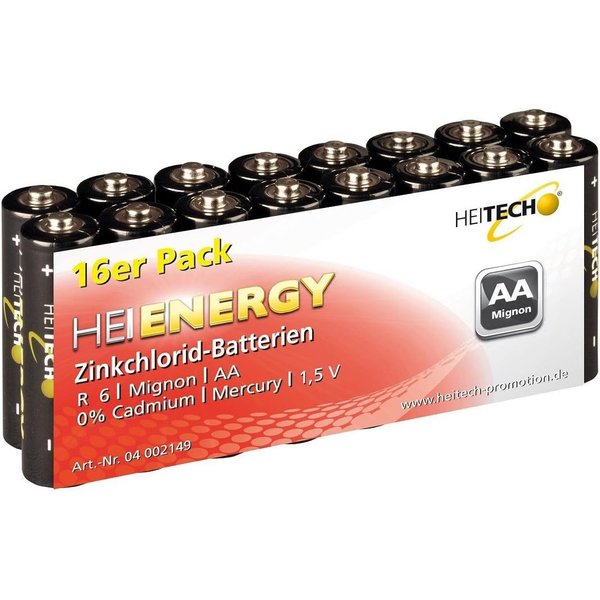 HEITECH Zink-Mangan-Dioxid Batterien 16er R6 Mignon/AA Batterie