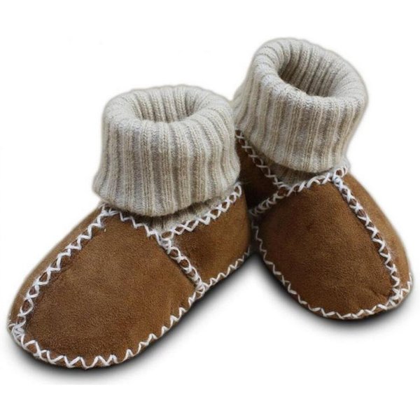 Heitmann Felle Heitmann Babylammfellpuschen mit Strickbündchen camel Krabbelschuh