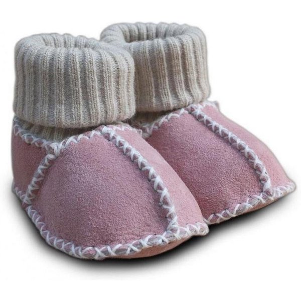 Heitmann Felle Heitmann Babylammfellpuschen mit Strickbündchen rosa Krabbelschuh
