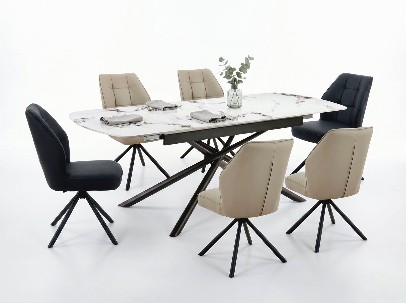 HELA 4-Fußstuhl BRAGA (Set, 2 St), XL Sitzbreite, 360° drehbar mit Auto-Return, Echtleder – Bild 2 von 5
