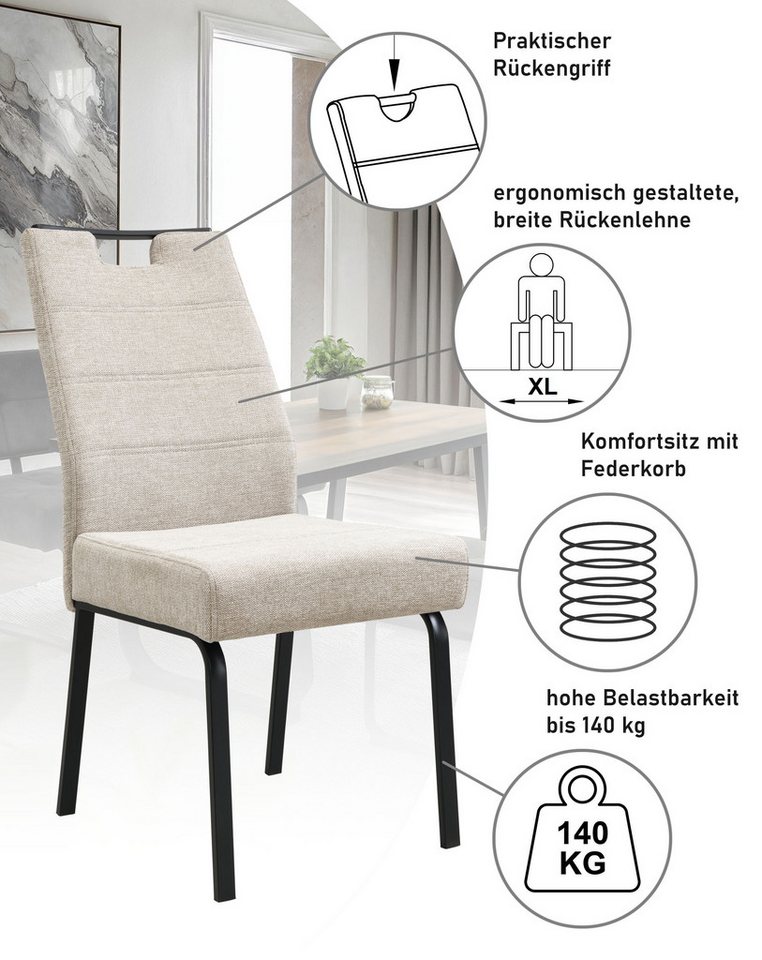HELA 4-Fußstuhl ELVAS (Set, 2 St), XL-Sitzbreite, mit Federkorb, 140kg belastbar – Bild 3 von 5