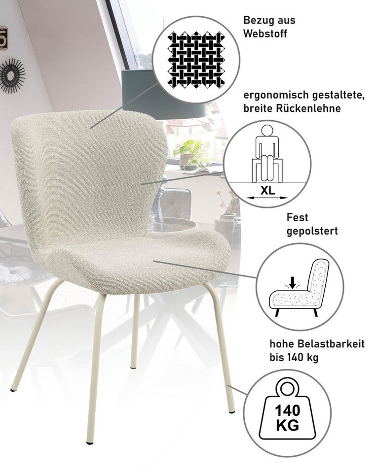 HELA 4-Fußstuhl LAGOS (Set, 2 St), 4-Fußstuhl XL, Gestell angepasst, Webstoff, 140kg belastbar – Bild 3 von 5