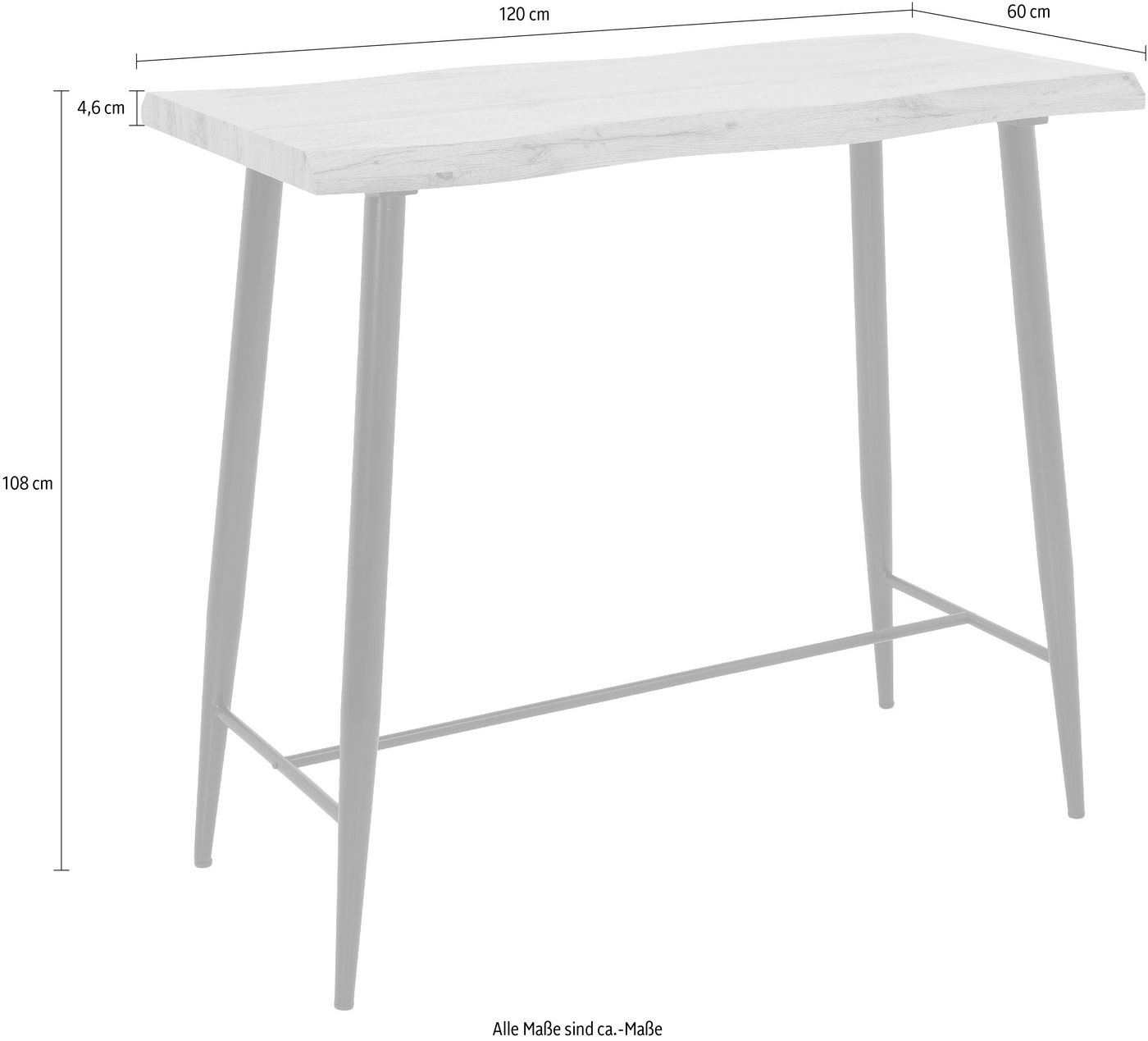 HELA Bartisch GABI, Baumkantentisch, 120 cm Breite, Industrial Design, Wildeiche oder Grau – Bild 4 von 5