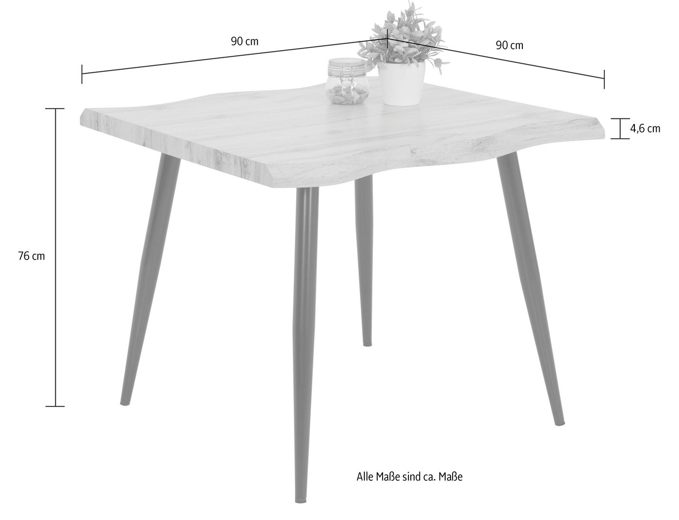 HELA Baumkantentisch GABI IV, Baumkantenoptik (Face Up), 90x90 cm, praktisch für kleine Räume – Bild 5 von 5