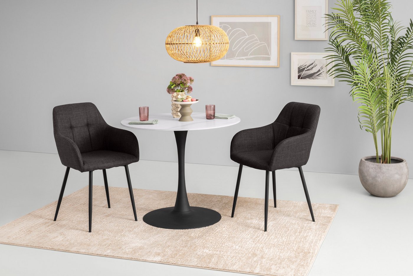 HELA Bistrotisch PAOLA Esstisch rund, 90 cm, robuste Steinplatte, verschiedene Steinfarben, Pflegeleicht – Bild 3 von 5