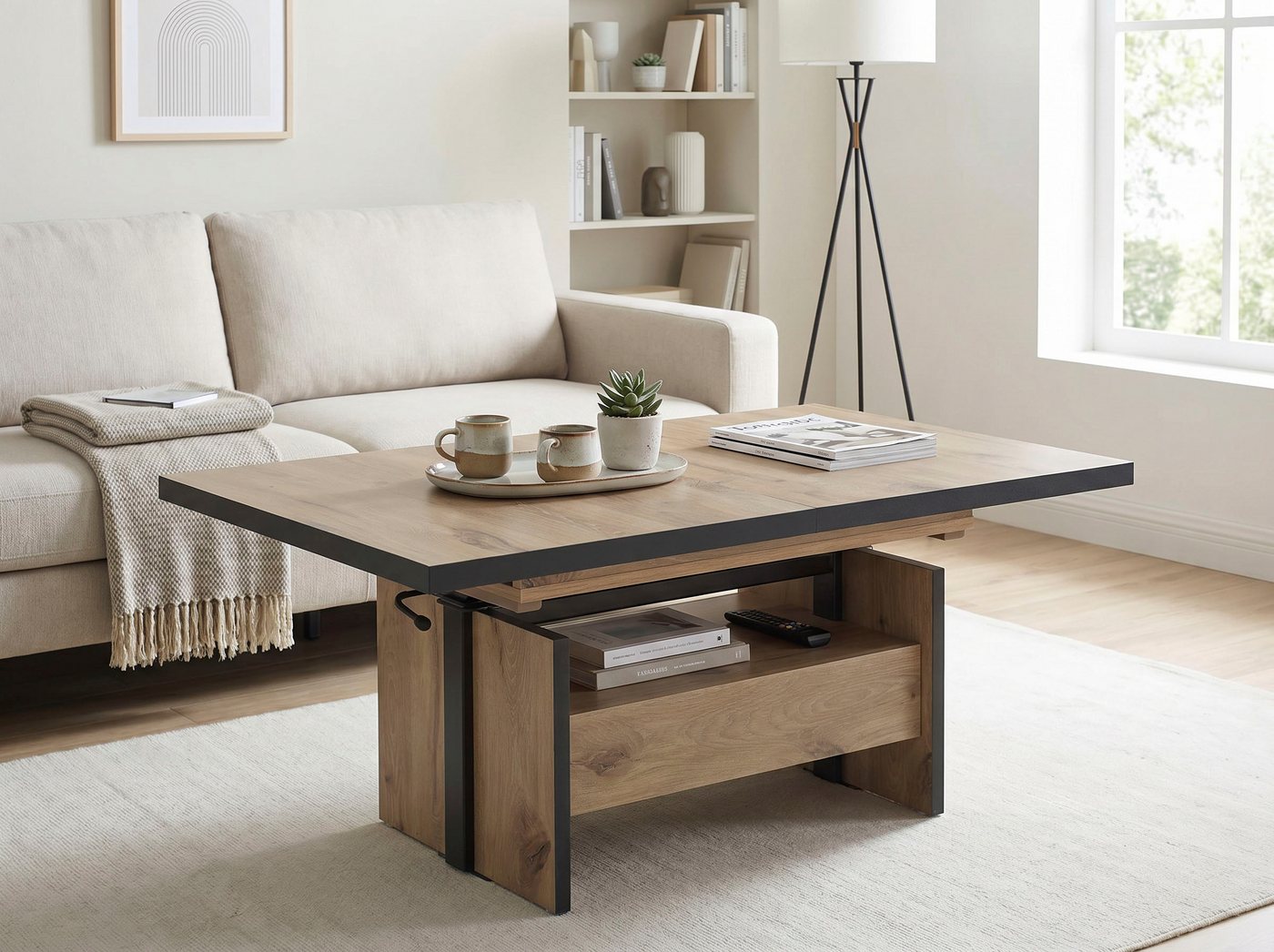 HELA Couchtisch Noah, ausziehbar und höhenverstellbar, mit Schubkasten, vintage look – Bild 2 von 5