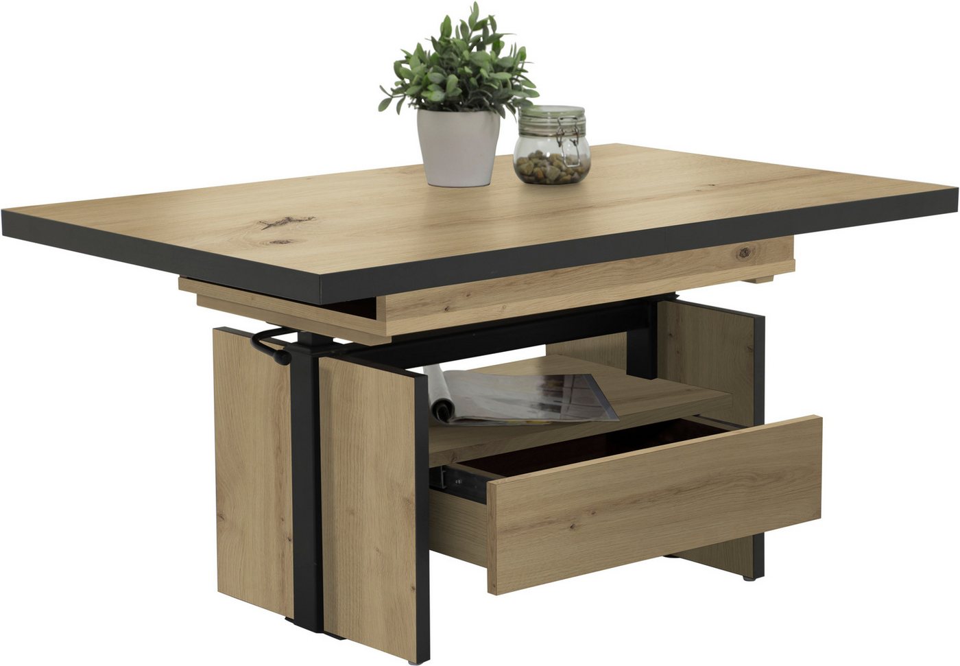 HELA Couchtisch Noah, ausziehbar und höhenverstellbar, mit Schubkasten, vintage look – Bild 3 von 5