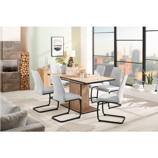 HELA Essgruppe Ariana, Esstisch mit 6 Stühlen, ausziehbarer Küchentisch, (Set, 7-tlg., 1 Tisch ausziehbar / 6 Stühle), Tisch 120-160cm, 6 Stühle mit hoher Belas
