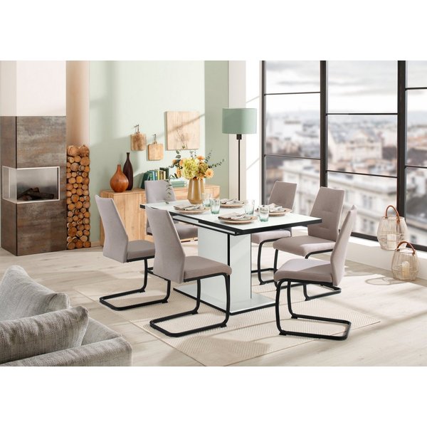 HELA Essgruppe Ariana, Esstisch mit 6 Stühlen, ausziehbarer Küchentisch, (Set, 7-tlg., 1 Tisch ausziehbar / 6 Stühle), Tisch 120-160cm, 6 Stühle mit hoher Belas