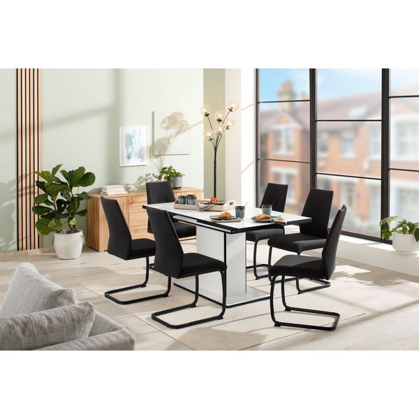 HELA Essgruppe Ariana, Esstisch mit 6 Stühlen, ausziehbarer Küchentisch, (Set, 7-tlg., 1 Tisch ausziehbar / 6 Stühle), Tisch 120-160cm, 6 Stühle mit hoher Belas